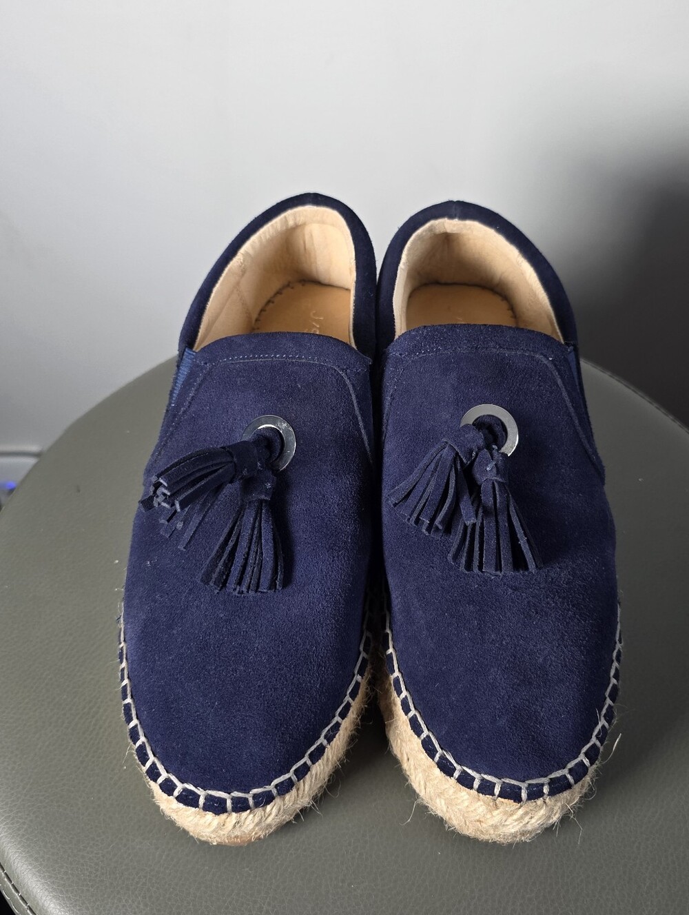 J Slides Rosa Navy Suede Tassel Espadrille Platform Loafers Slip On Shoes Sz 9